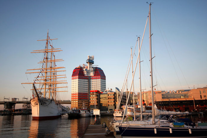 view over the harbor out side the opera in Gothenburg